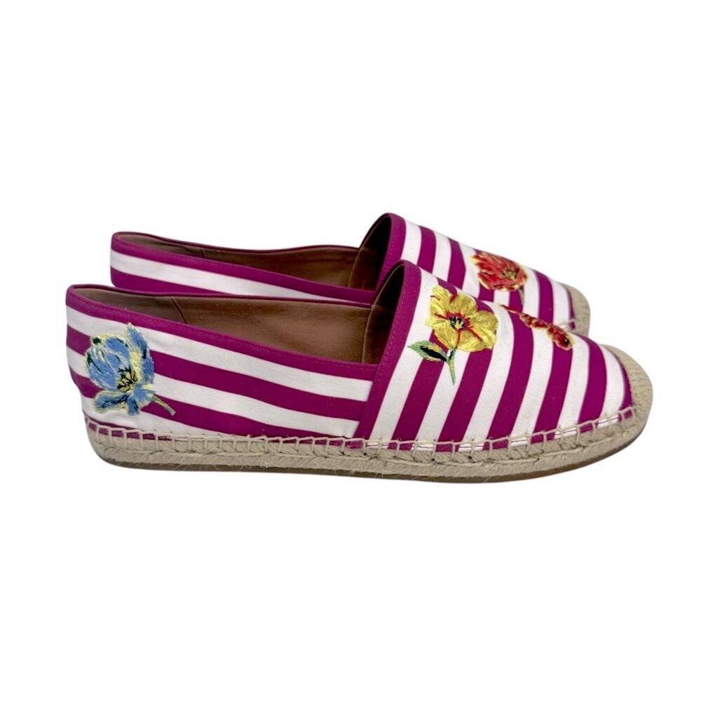 NWOT KATE SPADE Womens 9.5 Picnic Espadrilles Striped Plum Floral Embroidery